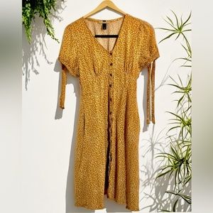 Universal Thread Mustard Yellow Floral Prairie Cottage Empire Waist Midi Dress